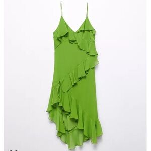 Mango Green ruffled Asymmetrical Dress
